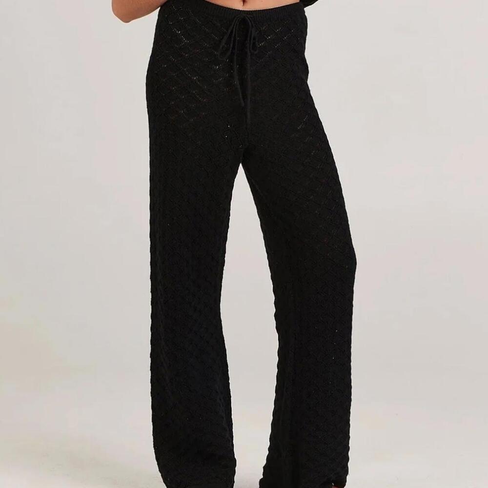Cozy Black Knit Wide-Leg Pants by Charlie Holiday